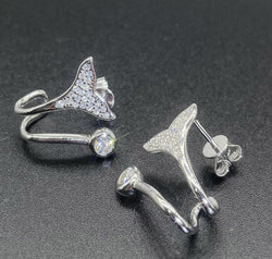 Moissanite Fishtail Rhodium-Plated Earrings