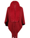 Fringe Detail Long Sleeve Ribbed Poncho