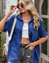 Collared Neck Denim Jacket with Pockets