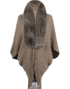 Fringe Detail Long Sleeve Ribbed Poncho