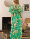 ODDI Full Size Floral Smocked Tied Back Maxi Dress