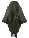Fringe Detail Long Sleeve Ribbed Poncho