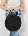 Justin Taylor Beach Date Straw Rattan Handbag in Black