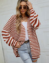 Striped Button Up Long Sleeve Cardigan