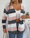 Openwork Striped Open Front Cardigan