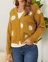 Flower Button Front Dropped Shoulder Cardigan