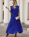 Tied Surplice Cap Sleeve Pleated Dress