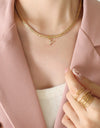 Brass Inlaid Zircon Letter Pendant Necklace