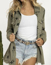Collared Neck Star Print Long Sleeve Denim Jacket