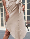 Tie Belt Frill Trim Buttoned Skirt