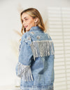 Fringe Detail Long Sleeve Denim Jacket