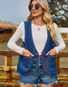 Pocketed Button Up Sleeveless Denim Jacket