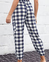 Plaid Elastic High Waist Cargo Pants