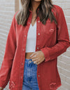 Distressed Raw Hem Snap Down Denim Jacket
