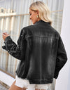 Pearl Trim Raw Hem Denim Jacket