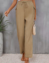 Tie Waist Pocketed Long Pants