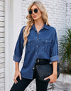 Button Up Collared Neck Denim Jacket