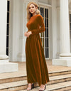 Tie Front Round Neck Long Sleeve Maxi Dress