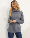 Slit Turtleneck Dropped Shoulder Sweater