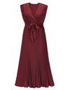 Tied Surplice Cap Sleeve Pleated Dress