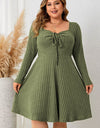 Honey Plus Size Sweetheart Neck Long Sleeve Ribbed Dress