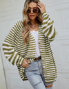 Striped Button Up Long Sleeve Cardigan