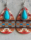 Turquoise Teardrop Shape Wooden Dangle Earrings