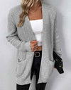 Rib-Knit Open Front Pocketed Cardigan