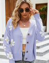 Floral Ribbed Trim Drop Shoulder Cardigan