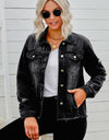 Distressed Raw Hem Denim Jacket