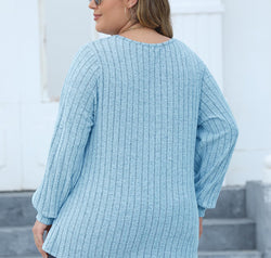 Plus Size Ribbed V-Neck Long Sleeve Top