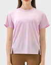 Slit Round Neck Short Sleeve Active T-Shirt