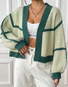 Contrast Open Front Long Sleeve Cardigan