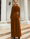 Tie Front Round Neck Long Sleeve Maxi Dress