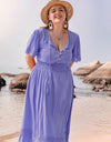 Plus Size Lace Detail Tie Neck Short Sleeve Maxi Dress