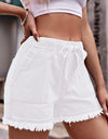 Drawstring Raw Hem Denim Shorts