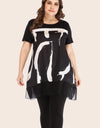 Plus Size Contrast Spliced Mesh T-Shirt and Cropped Leggings Set