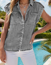 Collared Neck Cap Sleeve Denim Top
