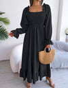 Smocked Square Neck Flounce Sleeve Dress