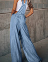 Distressed Wide Leg Denim Overalls