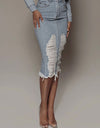 Distressed Slit Denim Skirt
