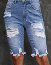 Distressed Frayed Hem Denim Bermuda Shorts