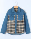 Plaid Pocketed Button Up Denim Jacket