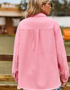 Button Up Collared Neck Raw Hem Denim Top