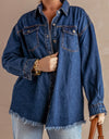 Button Up Pocketed Raw Hem Denim Jacket