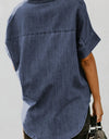 Pocketed Button Up Short Sleeve Denim Shirt