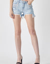 RISEN Frayed Hem Denim Shorts with Fringe Detail Pockets