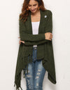 One-Button Tassel Tie Asymmetrical Hem Cardigan