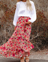 Printed Elastic Waist Pleated Maxi Skirt