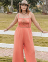 Plus Size Lace Detail Spaghetti Strap Wide Leg Jumpsuit